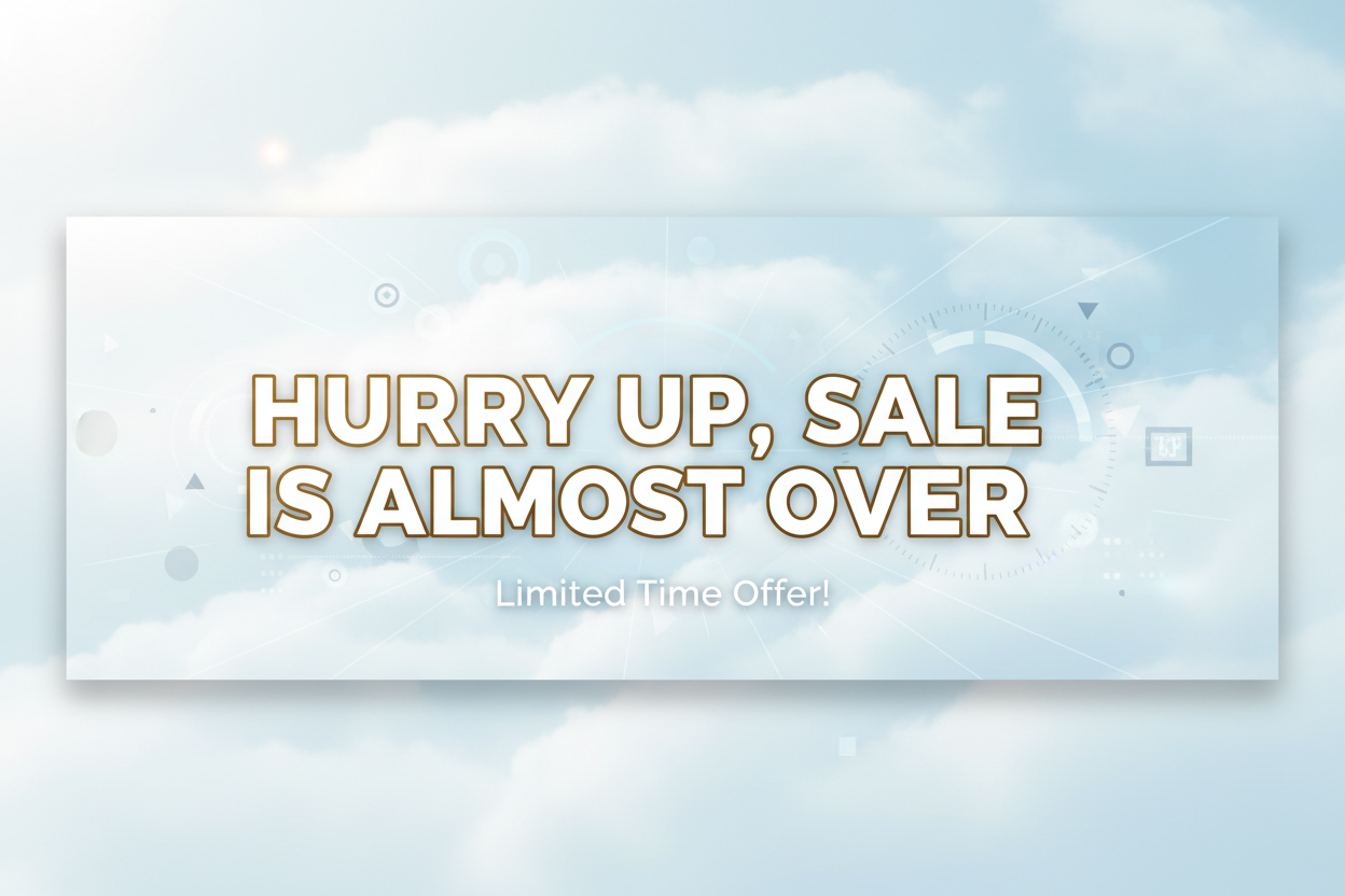 generate an image showing hurry up , sale is almost over. in cenetr of the image ecommerce banner, with light blue ambiance color in background.