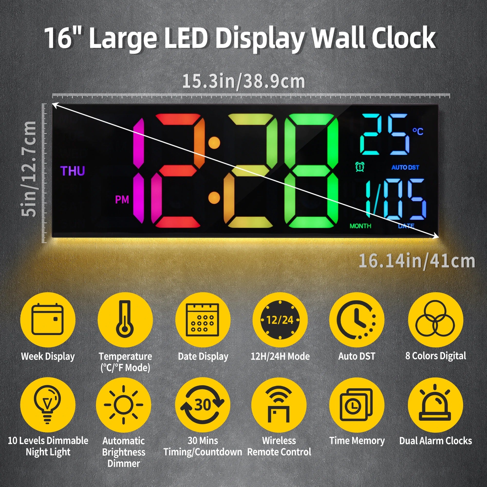 Large Digital Wall Clock Big LED Display with Remote